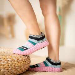 Women’s Non-Slip Hand Knitted Woolen Slippers Socks | Pure Yak Wool Hand Knitted Socks | Cozy House Wear Ankle Slippers | Fleece Lined boots