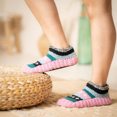 Women’s Non-Slip Hand Knitted Woolen Slippers Socks | Pure Yak Wool Hand Knitted Socks | Cozy House Wear Ankle Slippers | Fleece Lined boots