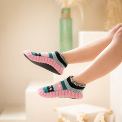 Women’s Non-Slip Hand Knitted Woolen Slippers Socks | Pure Yak Wool Hand Knitted Socks | Cozy House Wear Ankle Slippers | Fleece Lined boots