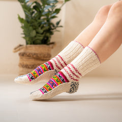 Anti slip Slouch socks Warm Leg Warmers | Pure Sheep Wool Slouchy Socks |  Nordic Print Socks | Hand Knitted Winter Socks for women