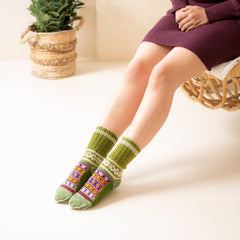 Cozy Knit Warm Winter | Fuzzy socks Patterned Indoor Socks | Slouch socks  |Socks | Knitted Dorm Socks |  Cute Nordic Print Stripe Socks