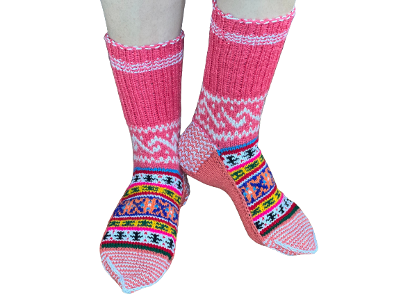 Pure Wool Socks | Slouch Socks house slippers Nordic Pattern & Handmade Cozy Woolen Socks/Leg Warmers for Winters